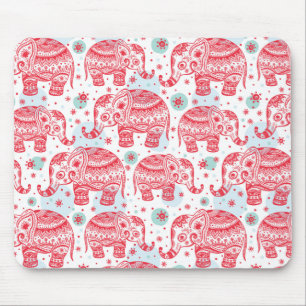 Mousepad Teste padrão étnico vermelho do elefante
