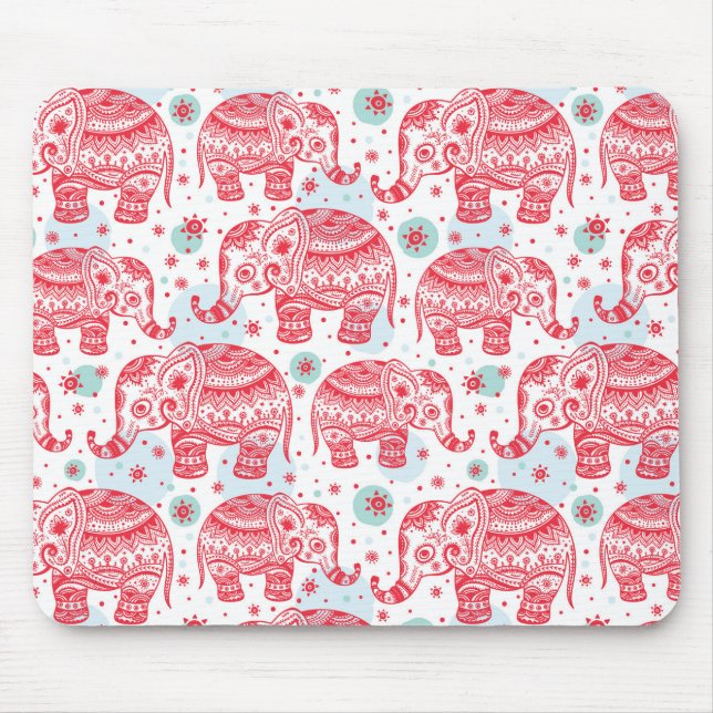 Mousepad Teste padrão étnico vermelho do elefante (Frente)