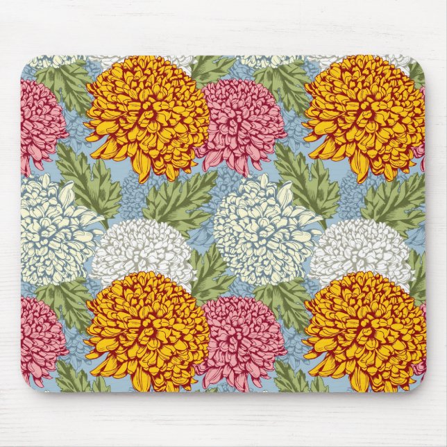 Mousepad Teste padrão excelente com crisântemos (Frente)
