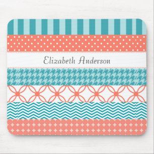 Mousepad Teste padrão feminino da fita de Washi do coral e