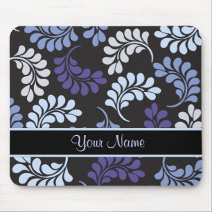 Mousepad Teste padrão floral azul roxo do monograma