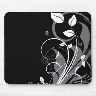 Mousepad Teste padrão floral cinzento no preto