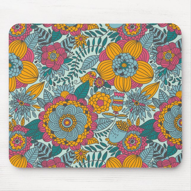 Mousepad Teste padrão floral colorido (Frente)