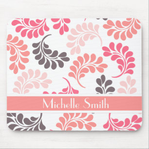 Mousepad Teste padrão floral cor-de-rosa coral de Brown