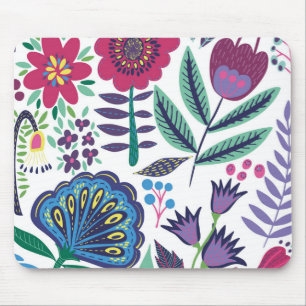 Mousepad Teste padrão floral da arte popular magenta