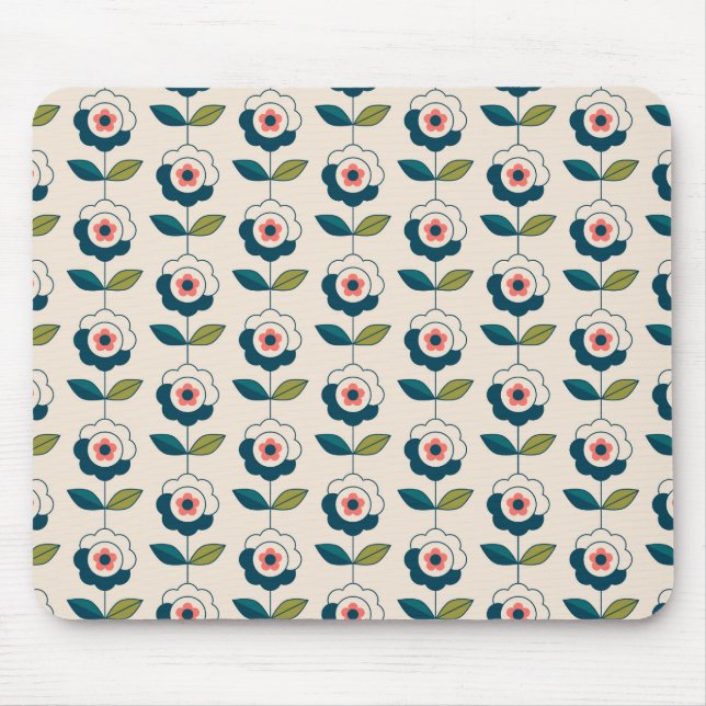 Mousepad Teste padrão floral de turquesa retro (Frente)
