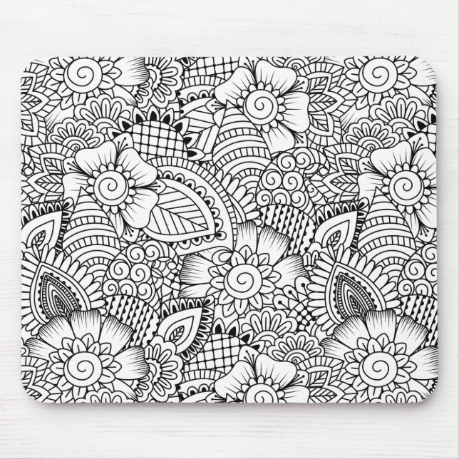 Mousepad Teste padrão floral do Doodle (Frente)