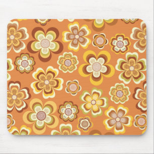 Mousepad Teste padrão floral dos anos setenta alaranjados