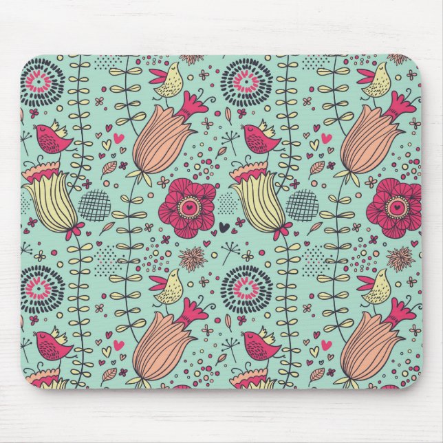 Mousepad Teste padrão floral dos desenhos animados com (Frente)