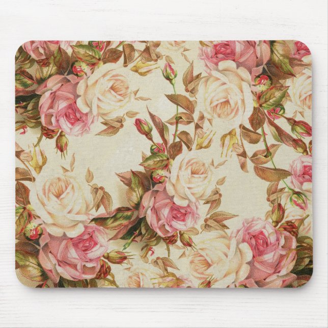 Mousepad Teste padrão floral dos rosas marrons brancos (Frente)