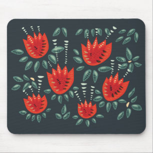 Mousepad Teste padrão floral escuro da tulipa vermelha