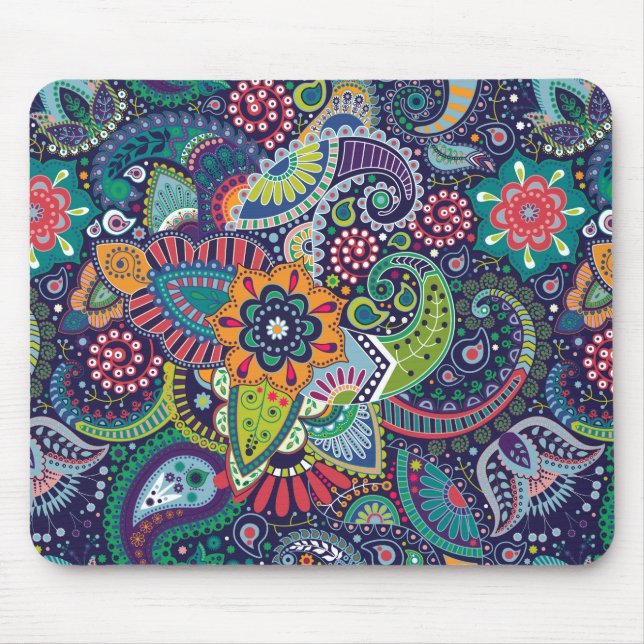 Mousepad Teste padrão floral multicolorido de néon de (Frente)