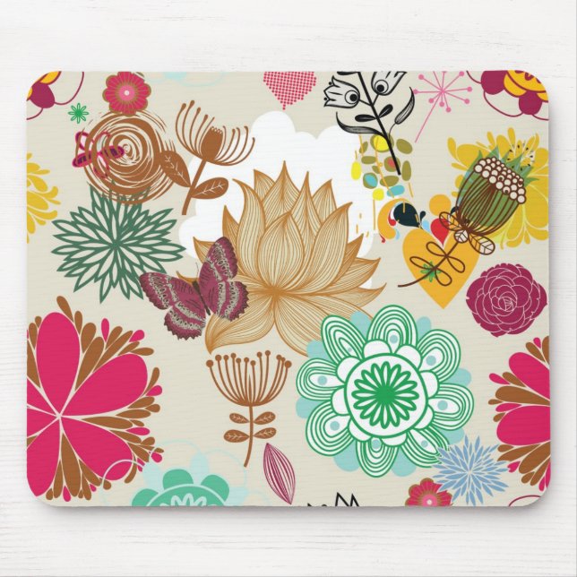 Mousepad Teste padrão floral no estilo retro (Frente)