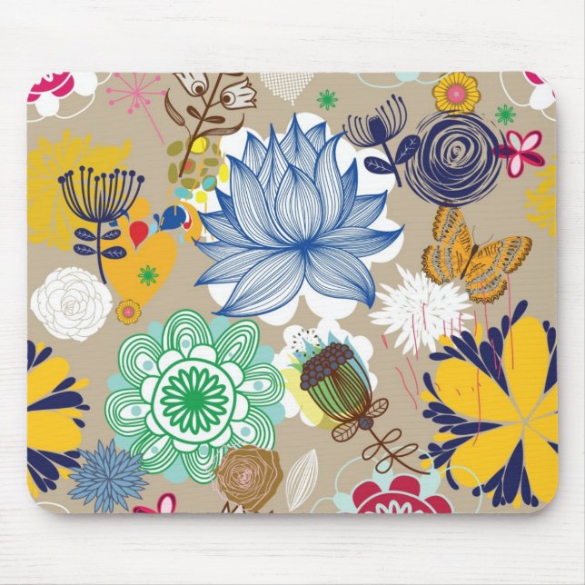 Mousepad Teste padrão floral no estilo retro 3 (Frente)