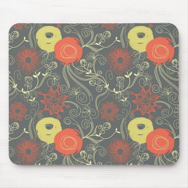 Mousepad Teste padrão floral retro (Frente)