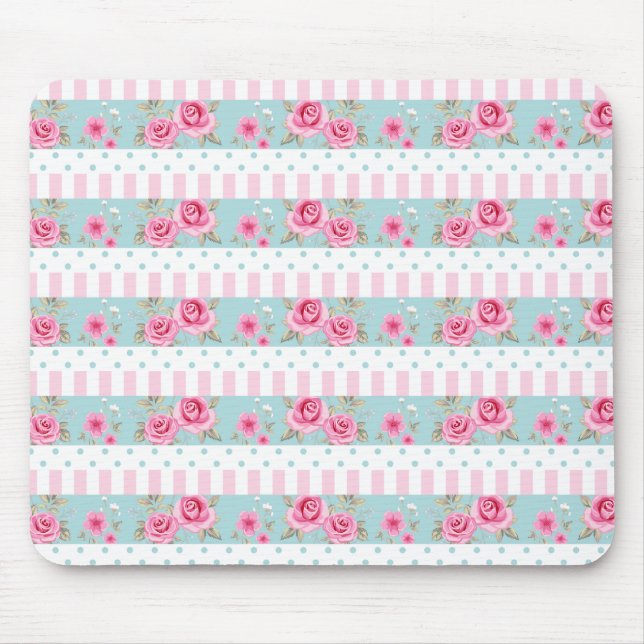 Mousepad Teste padrão floral romântico dos rosas do rosa & (Frente)