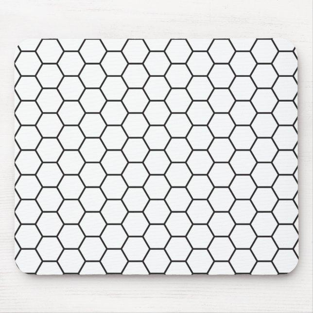 Mousepad Teste padrão geométrico do hexágono preto e branco (Frente)
