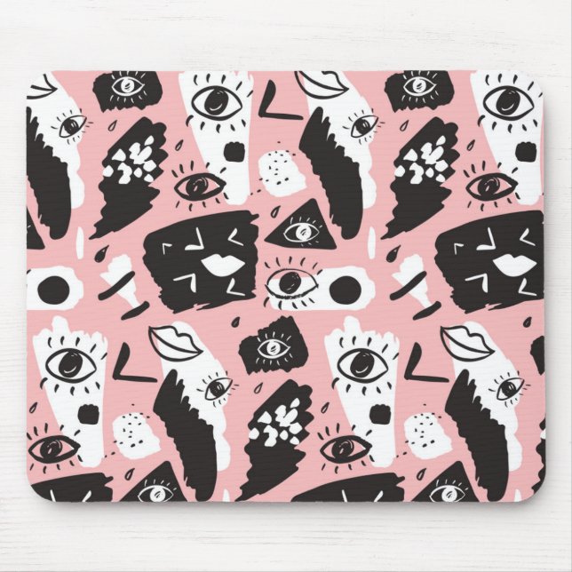 Mousepad Teste padrão moderno abstrato do olho & dos lábios (Frente)