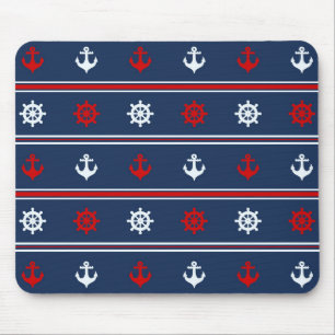 Mousepad Teste padrão náutico branco e azul vermelho