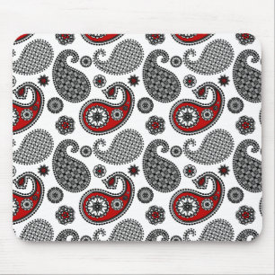 Mousepad Teste padrão, preto, branco e vermelho de Paisley