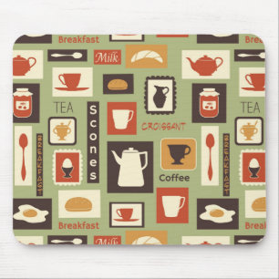 Mousepad Teste padrão retro com os pratos da cozinha para 