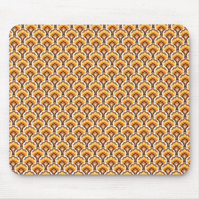 Mousepad teste padrão retro da árvore - laranja (Frente)