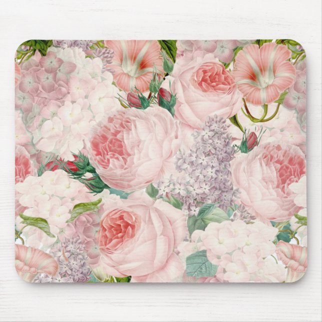 Mousepad Teste padrão retro Painterly do primavera da flor (Frente)