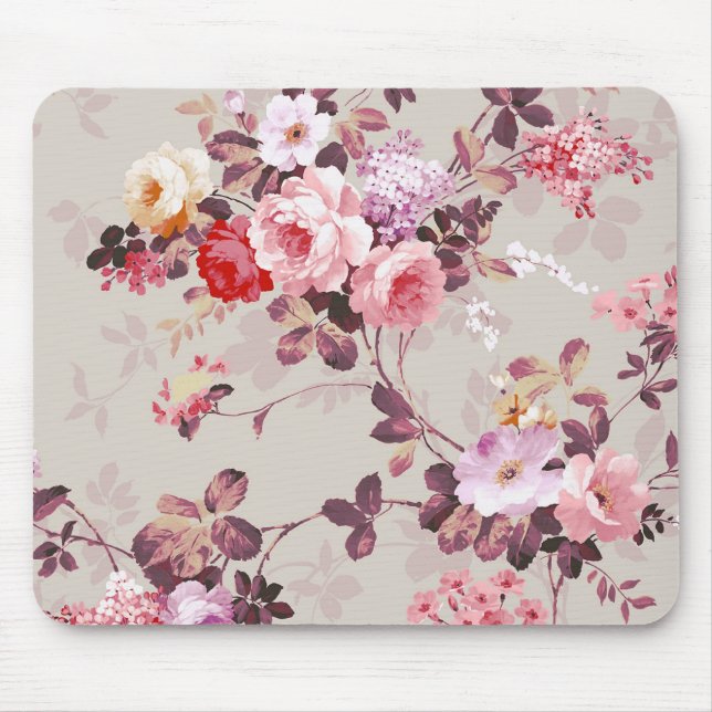 Mousepad Teste padrão roxo rosa vermelha elegante dos rosas (Frente)