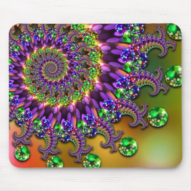 Mousepad Teste padrão roxo & verde do Fractal de Bokeh (Frente)