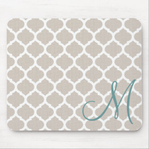 Mousepad Teste padrão tan elegante da treliça. Monograma