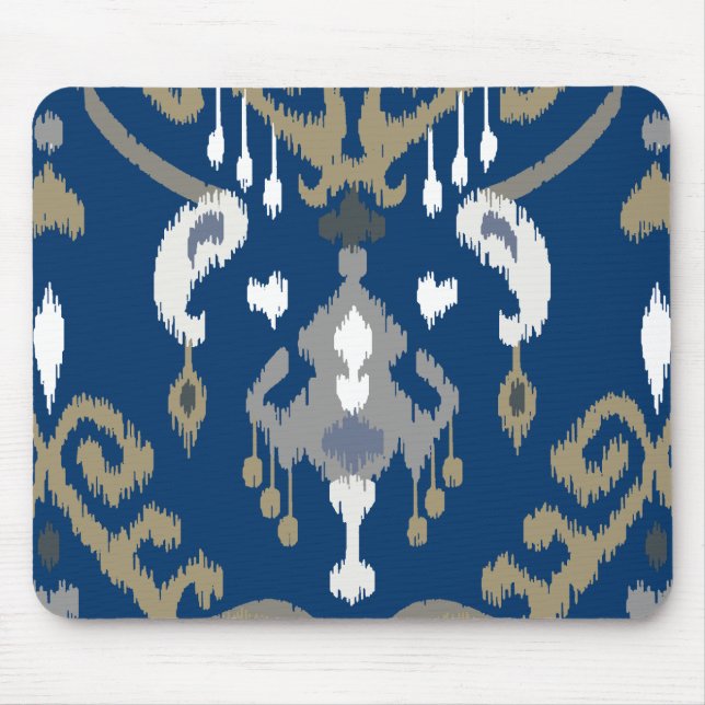 Mousepad Teste padrão tribal do ikat azul cinzento moderno (Frente)