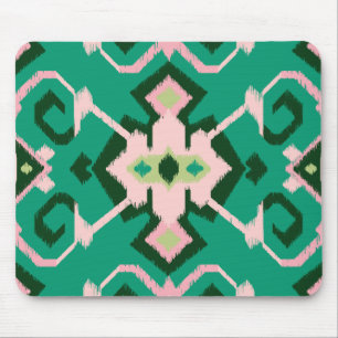 Mousepad Teste padrão tribal do ikat cor-de-rosa verde