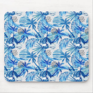 Mousepad Teste padrão tropical azul brilhante da aguarela