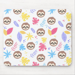 Mousepad Teste padrão tropical da preguiça & das folhas