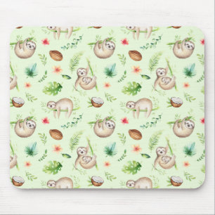 Mousepad Teste padrão tropical da preguiça do coco