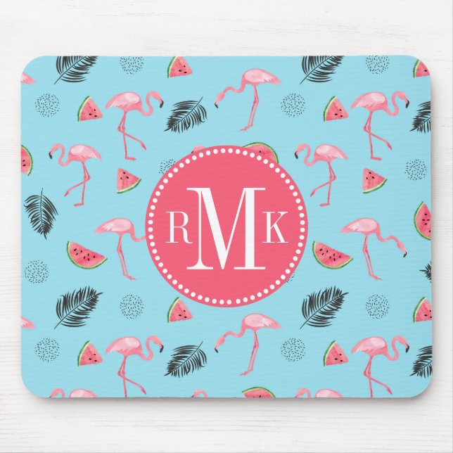 Mousepad Teste padrão tropical na moda do flamingo & da (Frente)