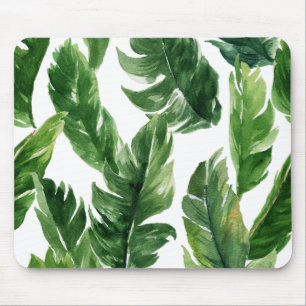 Mousepad Teste padrão tropical verde das folhas da aguarel
