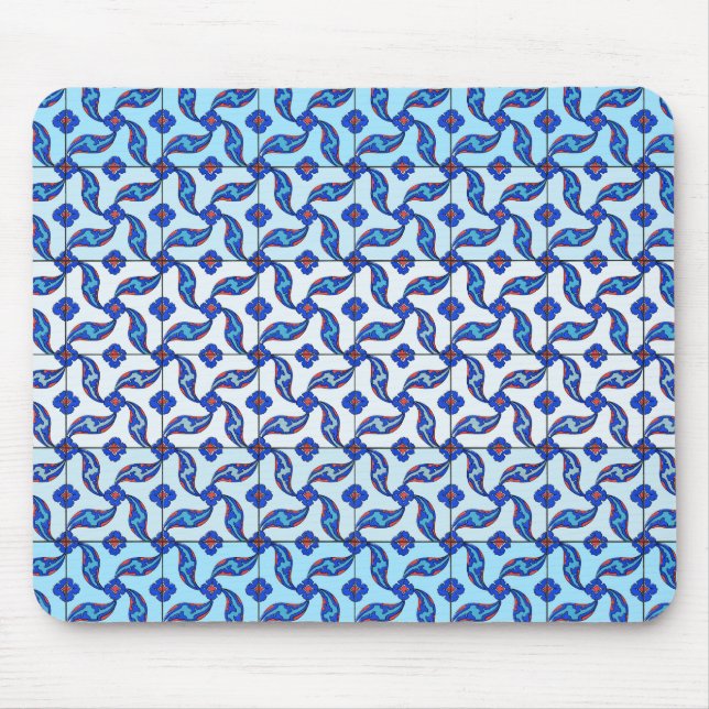 Mousepad Teste padrão turco azul do azulejo de Iznik (Frente)