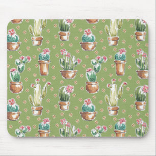 Mousepad Teste padrão verde de etapa da flor do deserto
