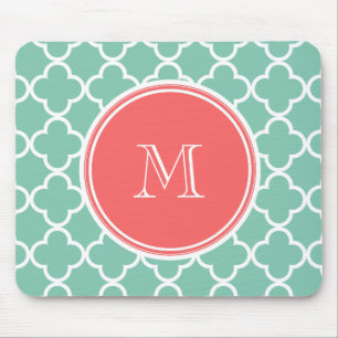 Mousepad Teste padrão verde de Quatrefoil da hortelã,