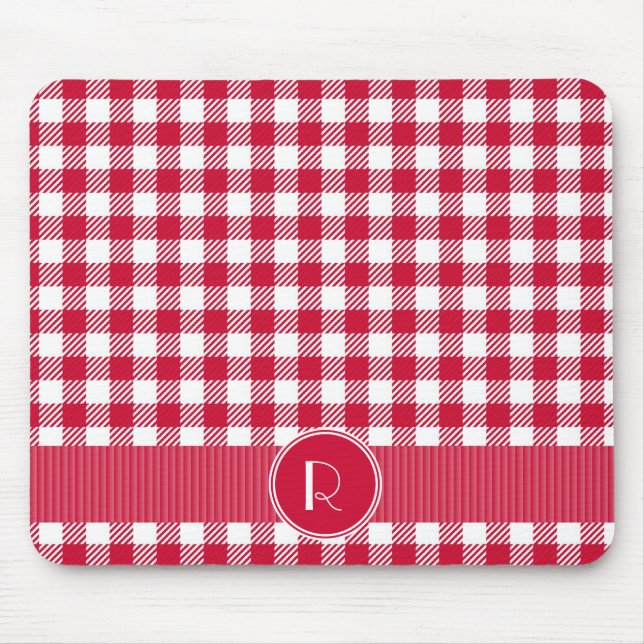 Mousepad Teste padrão vermelho e branco da xadrez do (Frente)