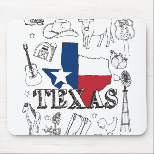 Mousepad Texas Illustration Doodles do Texas Pattern