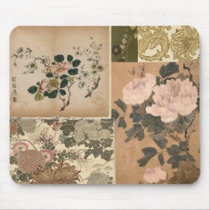 Mousepad Têxteis e Arte Antigos Pêssegos Rosa