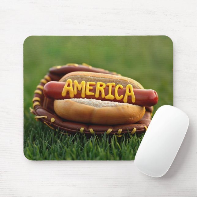 Mousepad Texto Americano sobre Cachorro Quente na Luva de B (Com mouse)