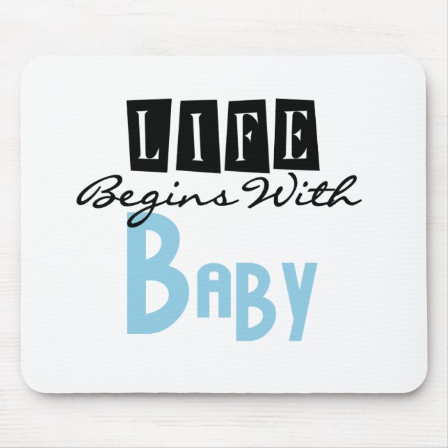 Mousepad Texto Azul/Preto Vida Começa Com Bebê (Frente)