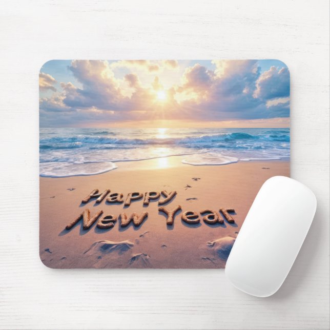 Mousepad Texto da praia do feliz ano novo (Com mouse)