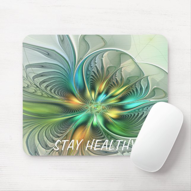 Mousepad Texto de Arte Fractal de Abstrato Flor Colorida (Com mouse)