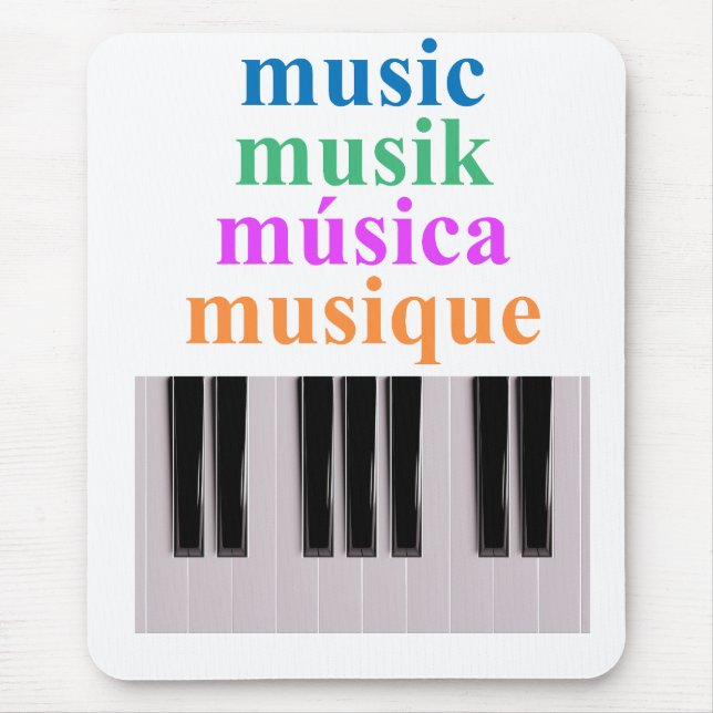 Mousepad Texto de Música do Teclado Piano em Vários Idiomas (Frente)