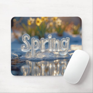 Mousepad Texto De primavera No Gelo Com Daffodils