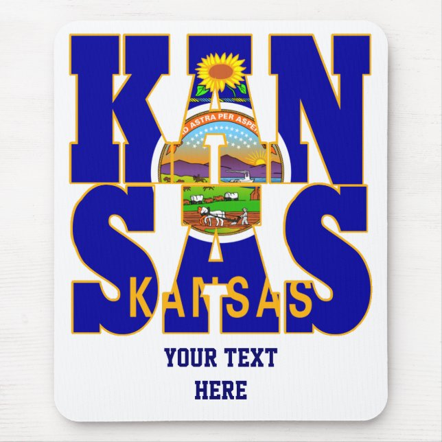 Mousepad Texto do sinalizador do estado do Kansas (Frente)